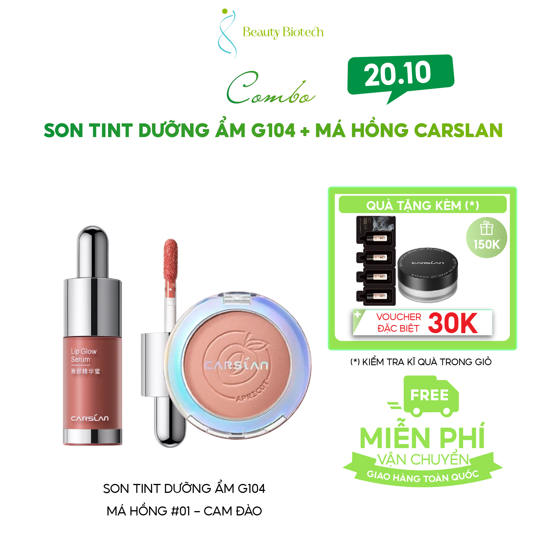 [COMBO CARSLAN] Son Tint Carslan Cấp Ẩm Căng Mọng 4.5g + Phấn Má Hồng Carslan 6 Màu 5.5g